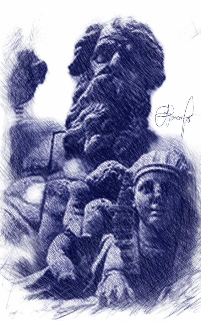 Iside a Napoli. Disegno a Penna del Dio Nilo di Antonio Nacarlo
