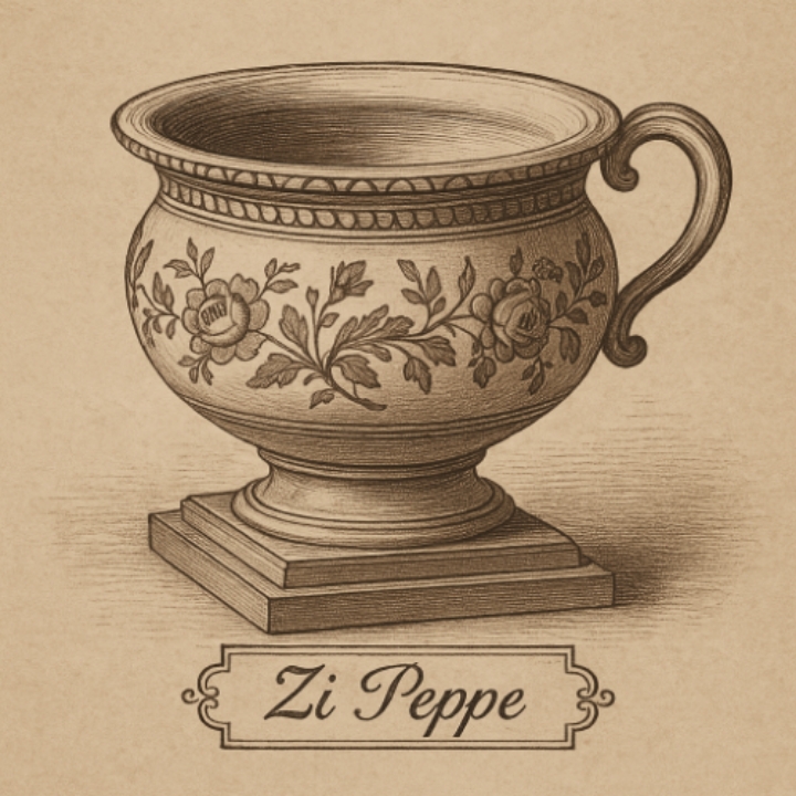 Zì Peppe. Vaso da notte in porcellana neoclassica, come quello regalato a Ferdinando IV.