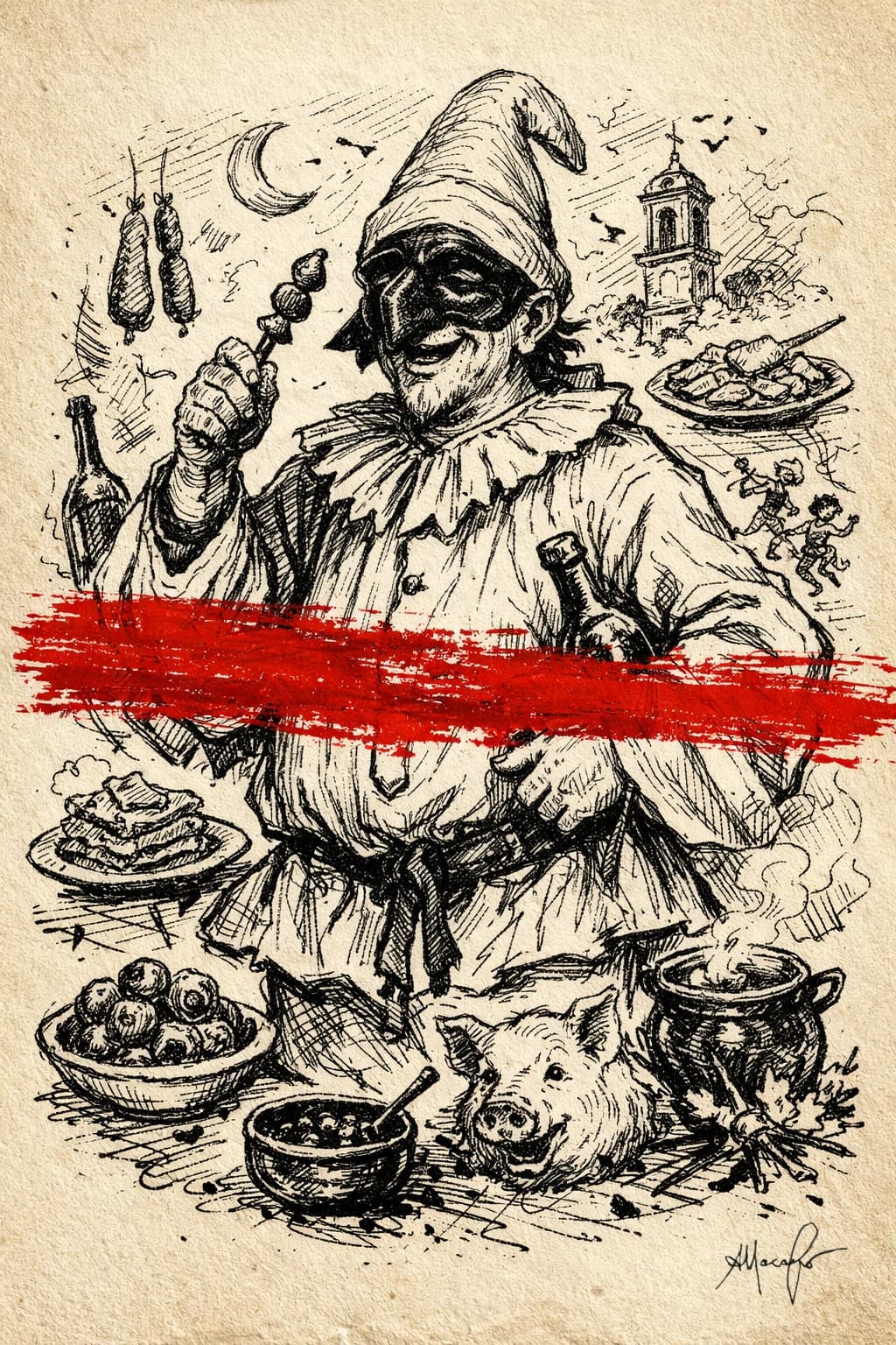 pulcinella, la lasagna e il migliaccio