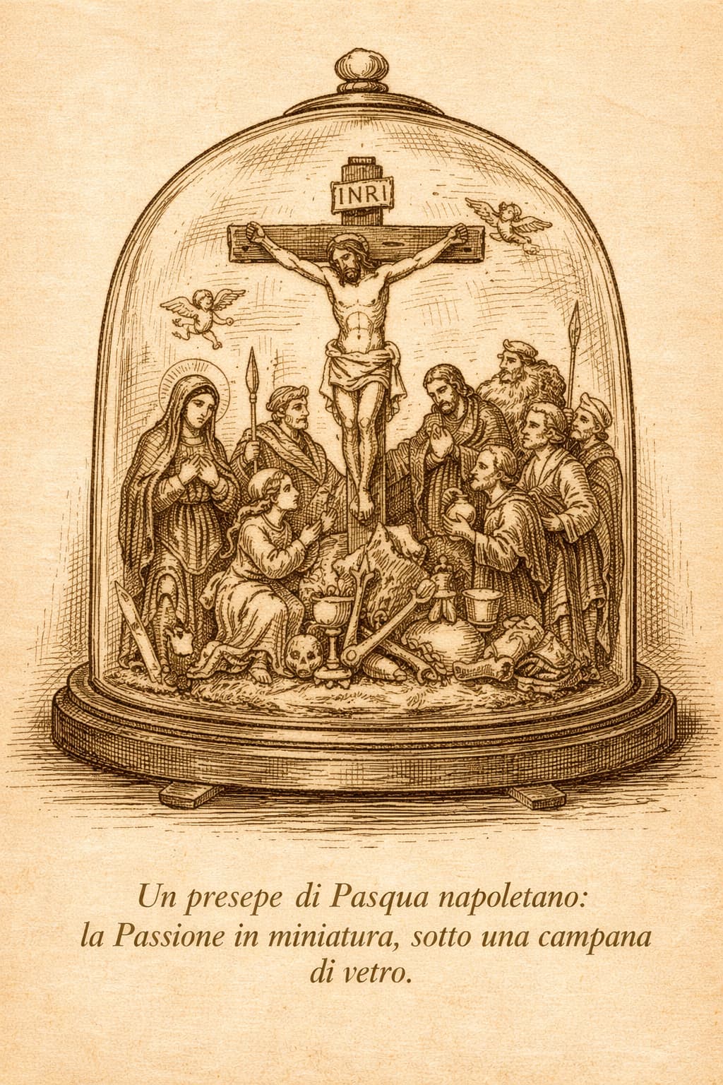 La Passione in miniatura, sotto vetro. - Illustrazione di Antonio Nacarlo Un presepe anche a Pasqua