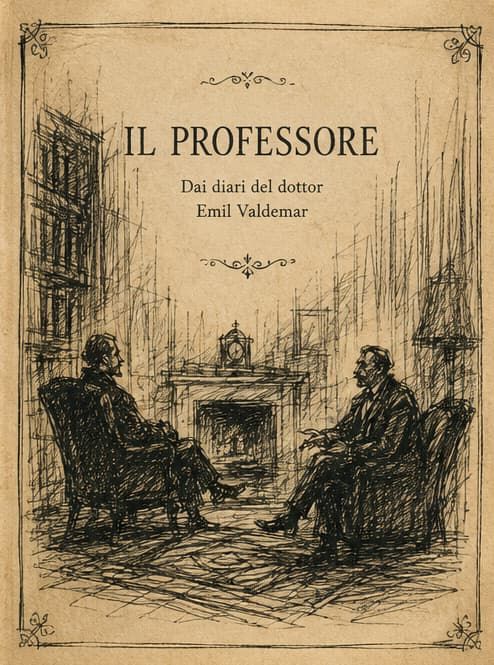 Il professore in penombra nella stanza viennese, disegno a china su carta avorio