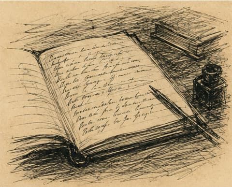 Taccuino aperto con scrittura incerta, prova finale del racconto del professor Valdemar
