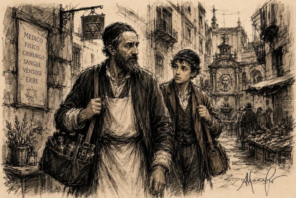 la-spina-nel-piede-illustrazione a carboncino e china su folio avorio