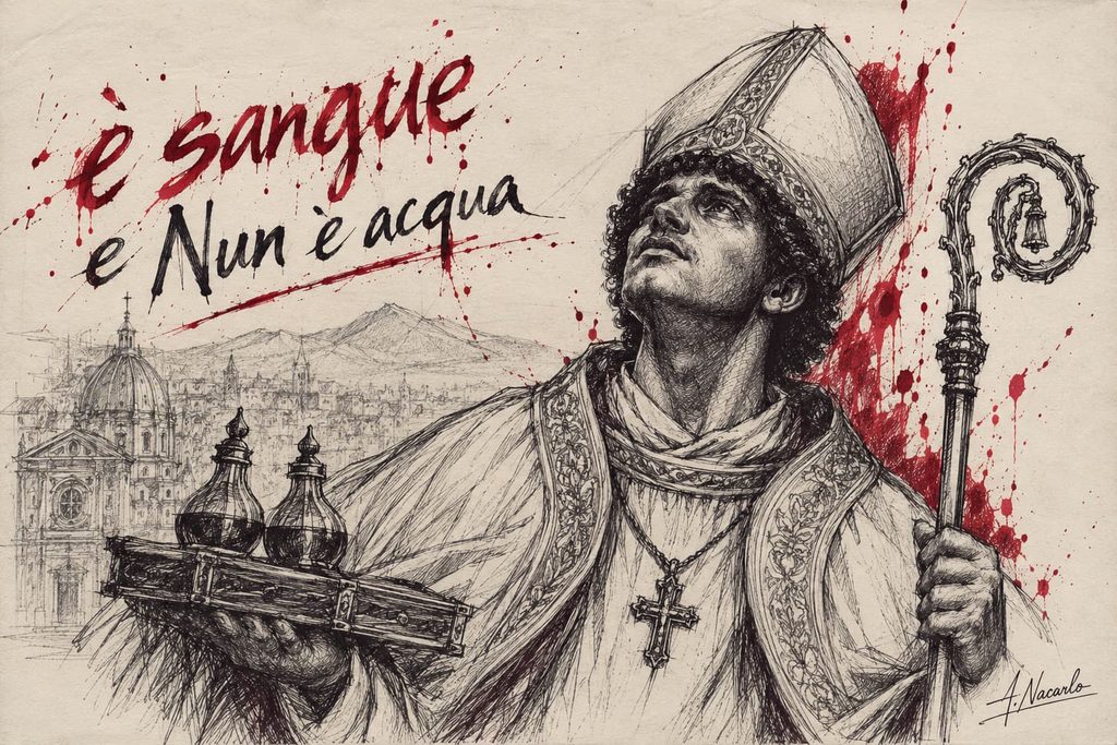 San Gennaro, Napoli, il suo santo – Napoli illustrata, carta avorio, matita e inchiostro