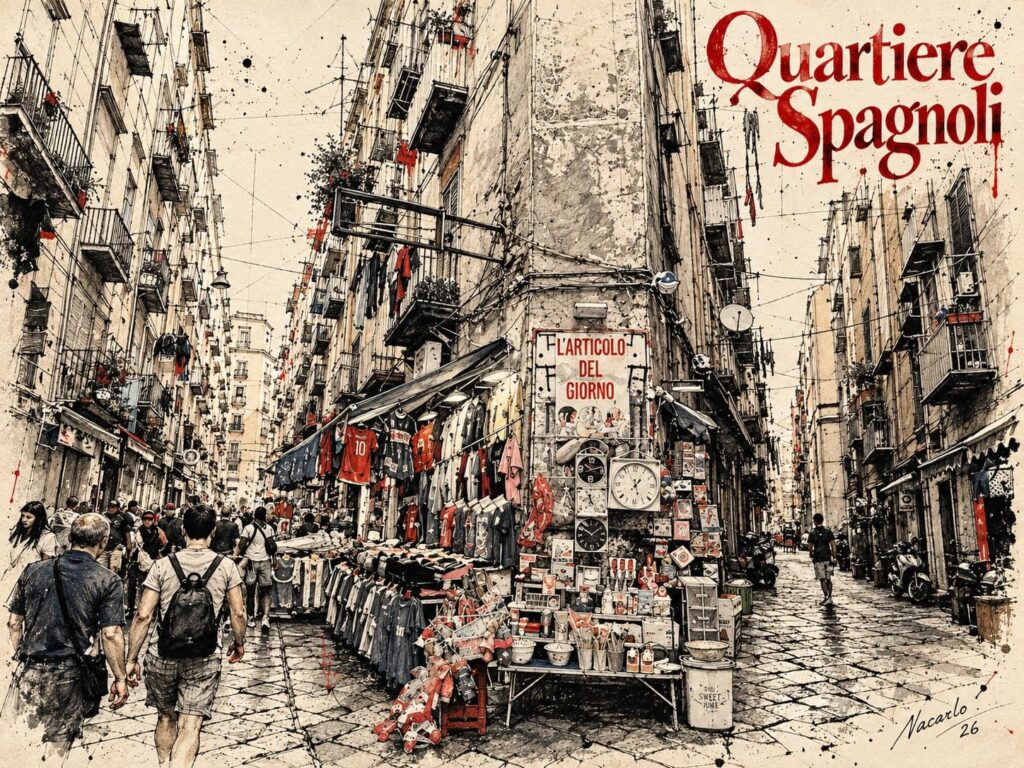 Quartieri Spagnoli – scena urbana di Napoli illustrata